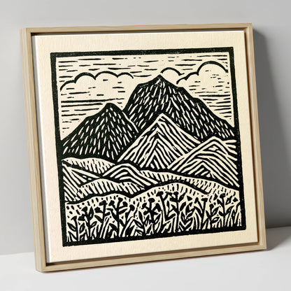 Scafell Pike in Monochrome lake district fell canvas wall art in natural frame