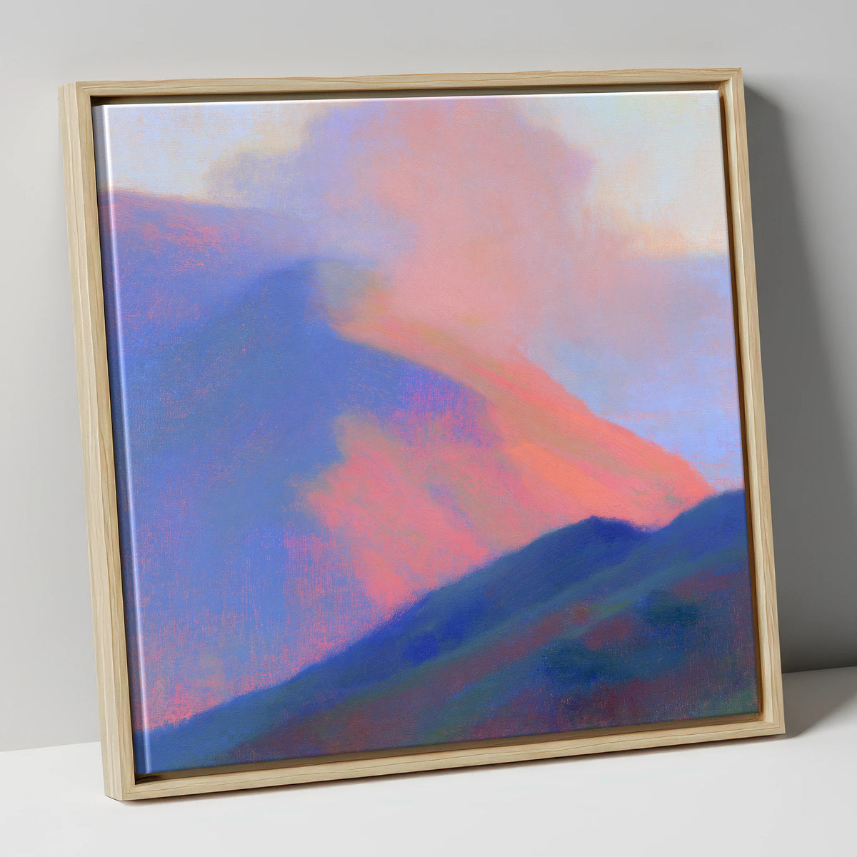 Pink Light on Rolling Fells lake district fell canvas wall art in natural frame
