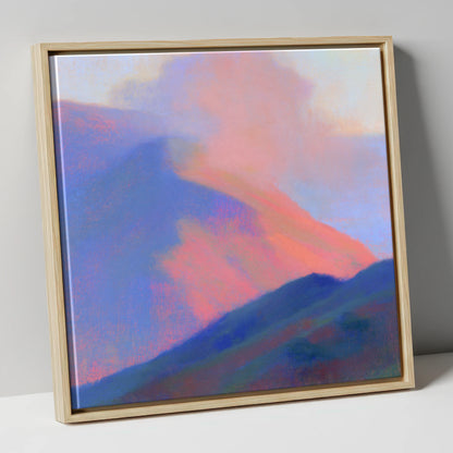 Pink Light on Rolling Fells lake district fell canvas wall art in natural frame