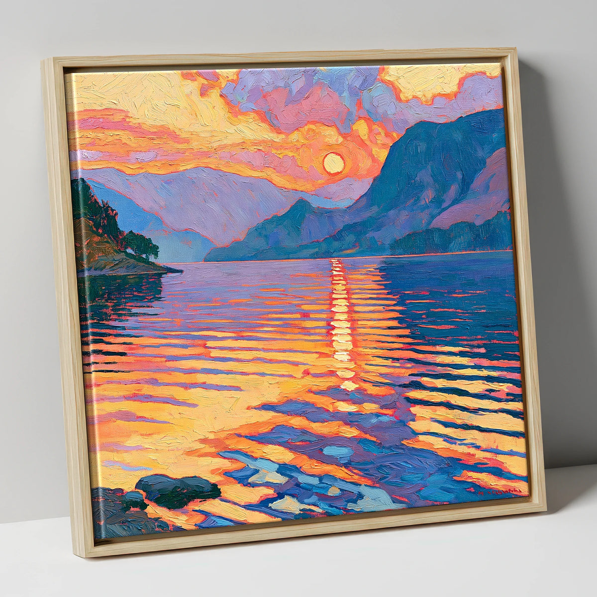 Golden Sunset Reflected on the Lake lake district lake canvas wall art in natural frame