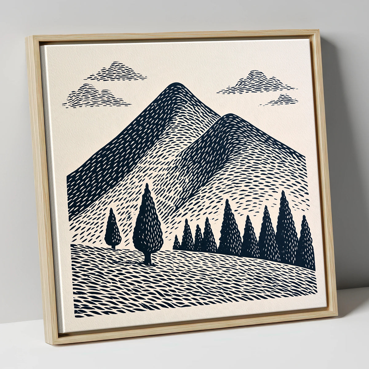 Midnight Blue Blencathra Peaks lake district fell canvas wall art in natural frame