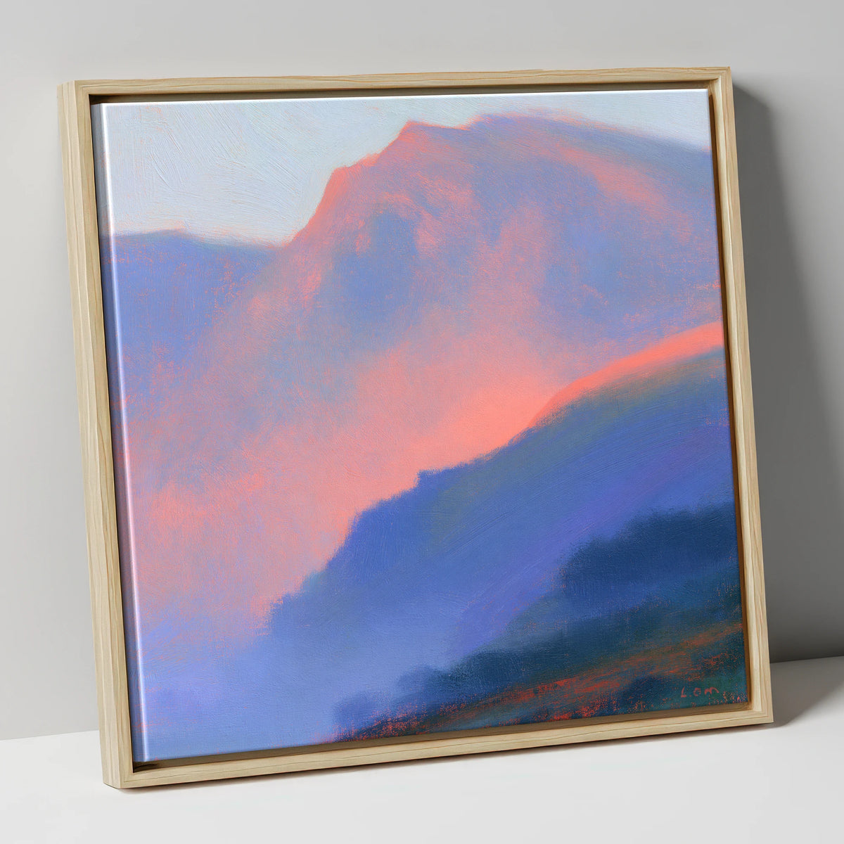 Pink Evening Light Over Fells lake district sky canvas wall art in natural frame