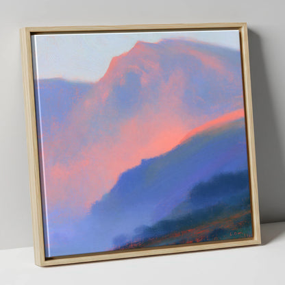 Pink Evening Light Over Fells lake district sky canvas wall art in natural frame