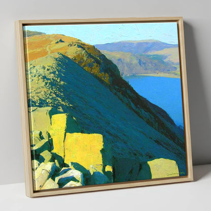 Sunlight on St Sunday Crag lake district fell canvas wall art in natural frame