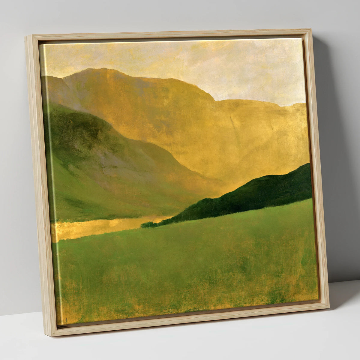 Golden Fells And Green Valley lake district valley canvas wall art in natural frame