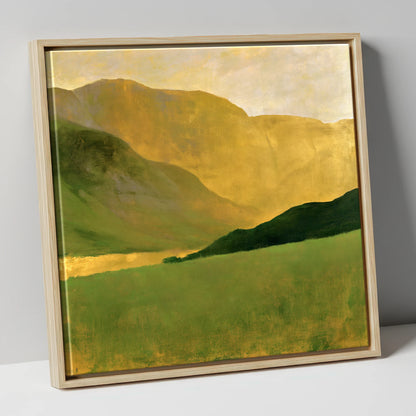 Golden Fells And Green Valley lake district valley canvas wall art in natural frame