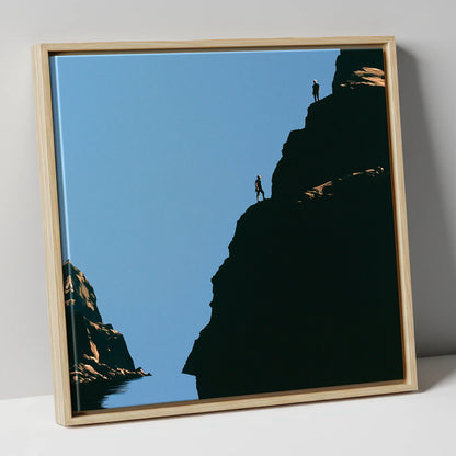 Silhouetted Climbers on Lakeland Crag lake district walking canvas wall art in natural frame