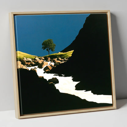Lone Tree Above Rushing Beck lake district waterfall canvas wall art in natural frame