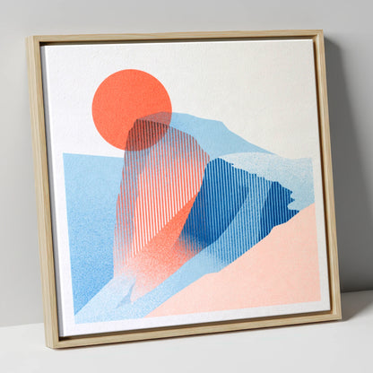 Great Gable in Coral and Blue lake district fell canvas wall art in natural frame