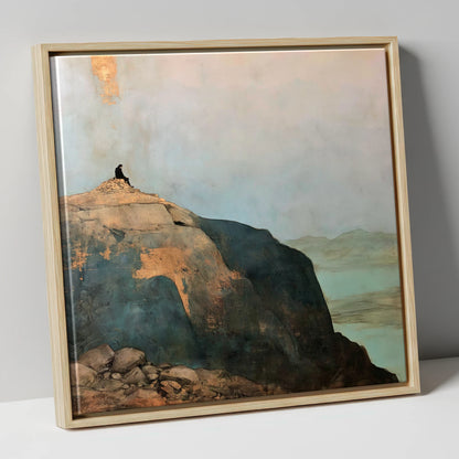 Silhouette on Scafell Pike Summit lake district fell canvas wall art in natural frame