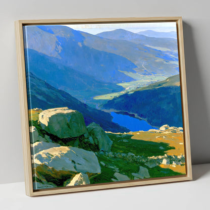 Summit View Over Deep Blue Valley lake district fell canvas wall art in natural frame