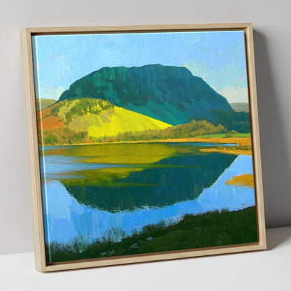Sunlit Nab Scar Over Water lake district fell canvas wall art in natural frame