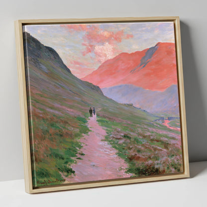 Fell Walkers in Pink Sunset lake district walking canvas wall art in natural frame