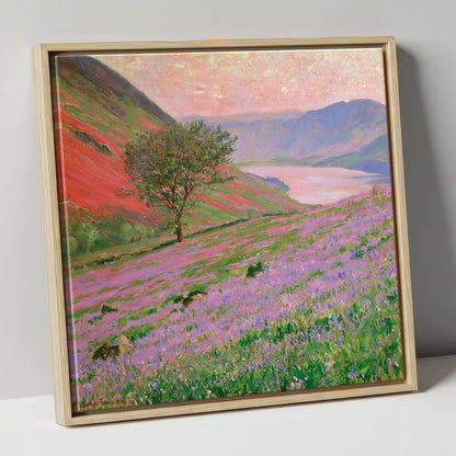 Lavender Fells Above Crummock Water lake district lake canvas wall art in natural frame