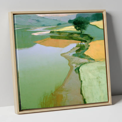 Winding Lake and Golden Fells lake district lake canvas wall art in natural frame