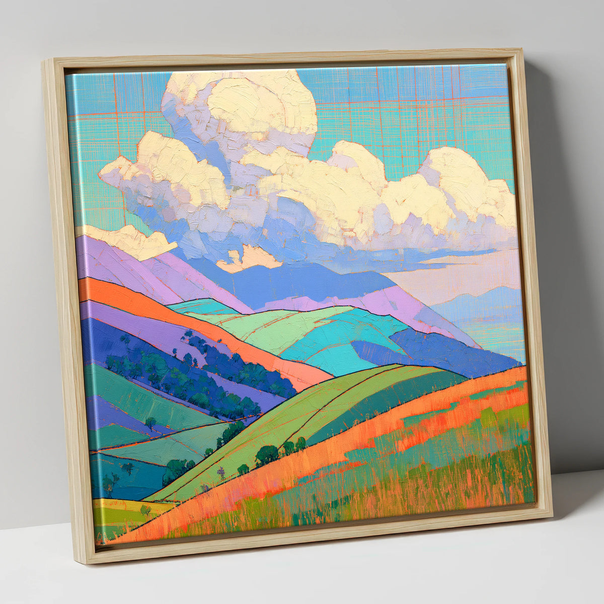 Vibrant Rolling Fells Under Cloud lake district fell canvas wall art in natural frame
