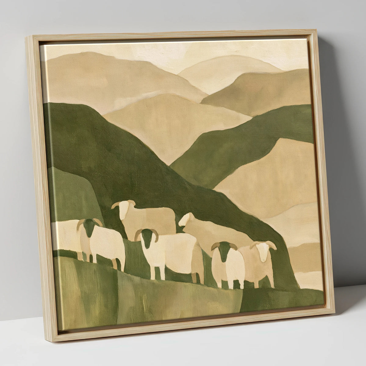 Herdwick Flock on Earthy Fells lake district wildlife canvas wall art in natural frame