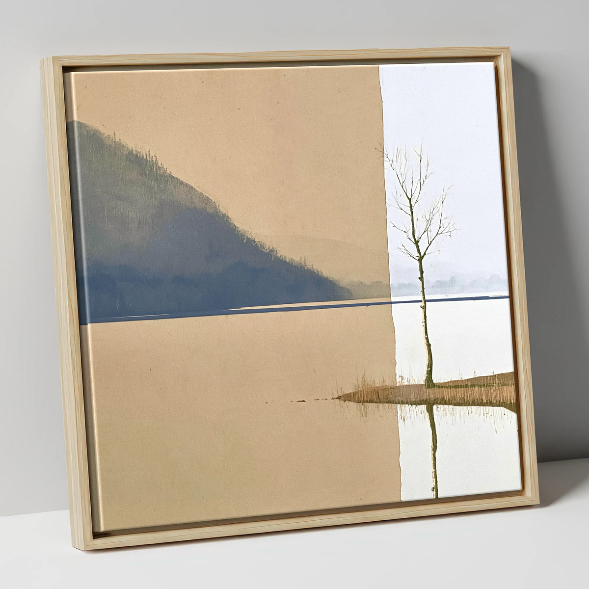 Minimalist Tree at Bassenthwaite Lake lake district lake canvas wall art in natural frame