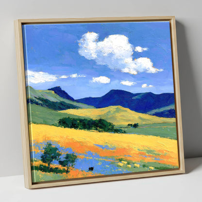 Golden Fells Beneath Summer Clouds lake district fell canvas wall art in natural frame