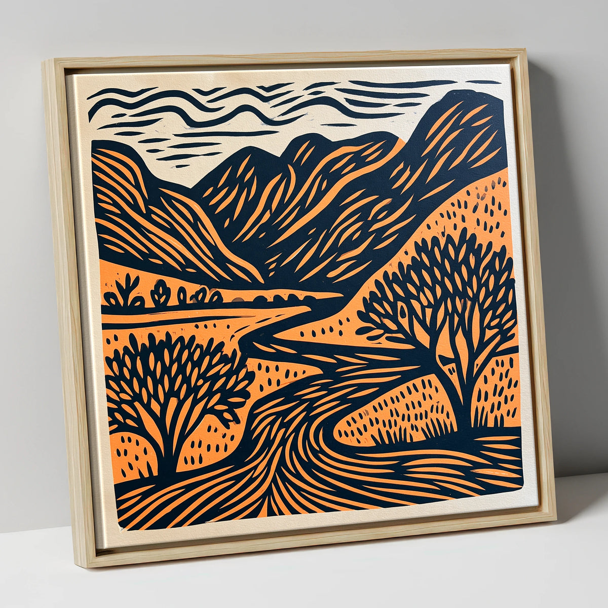 Rhythmic Borrowdale River Valley lake district valley canvas wall art in natural frame