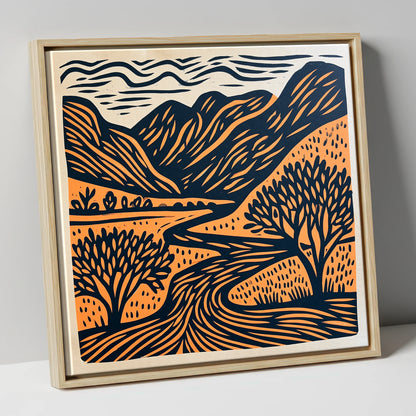 Rhythmic Borrowdale River Valley lake district valley canvas wall art in natural frame