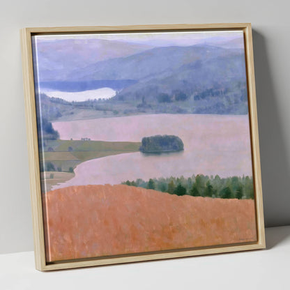 Grasmere Lake in Dusky Pink lake district lake canvas wall art in natural frame