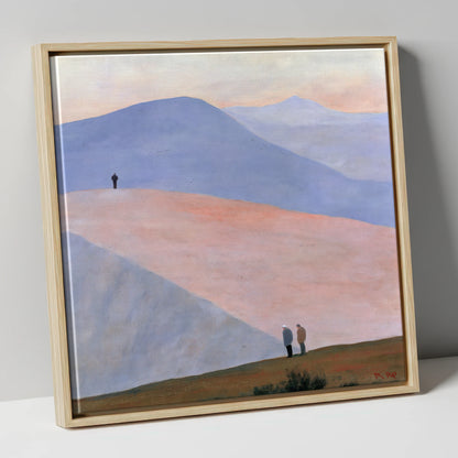 Hikers on Sweeping Pastel Fells lake district fell canvas wall art in natural frame