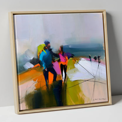 Bold Hikers on a High Fell lake district fell canvas wall art in natural frame