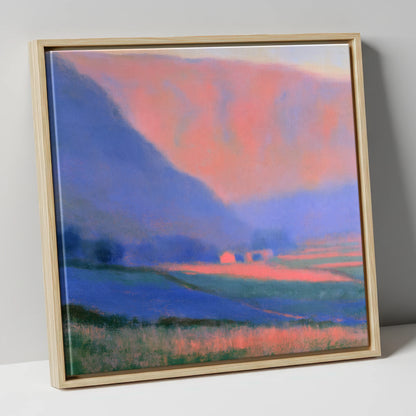 Pink Light on Patchwork Fields lake district valley canvas wall art in natural frame