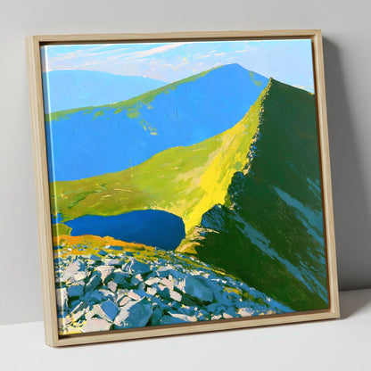 Vibrant Ridges above the Tarn lake district fell canvas wall art in natural frame