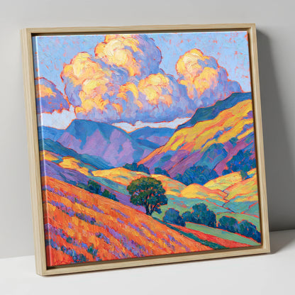 Golden Fellside with Violet Shadows lake district fell canvas wall art in natural frame