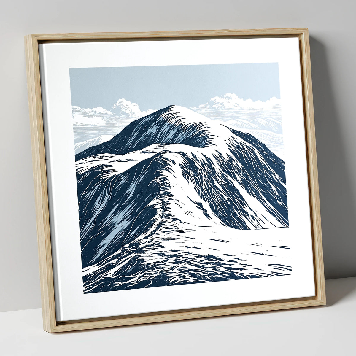 Graphic Snow on Helvellyn Ridge lake district fell canvas wall art in natural frame
