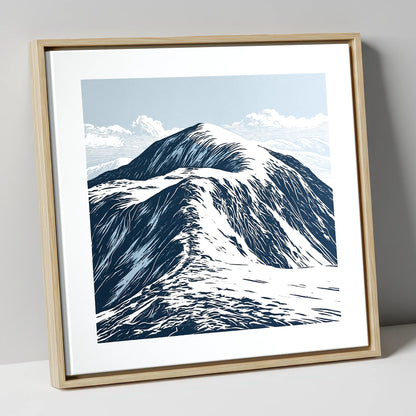 Graphic Snow on Helvellyn Ridge lake district fell canvas wall art in natural frame