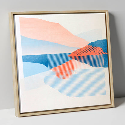 Coral and Blue Lake Reflections lake district lake canvas wall art in natural frame