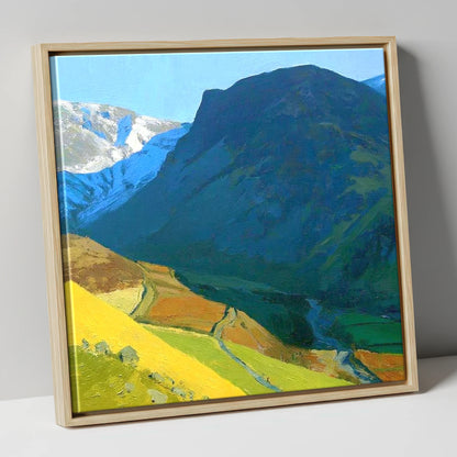 Outerside Peak and Winding Track lake district fell canvas wall art in natural frame