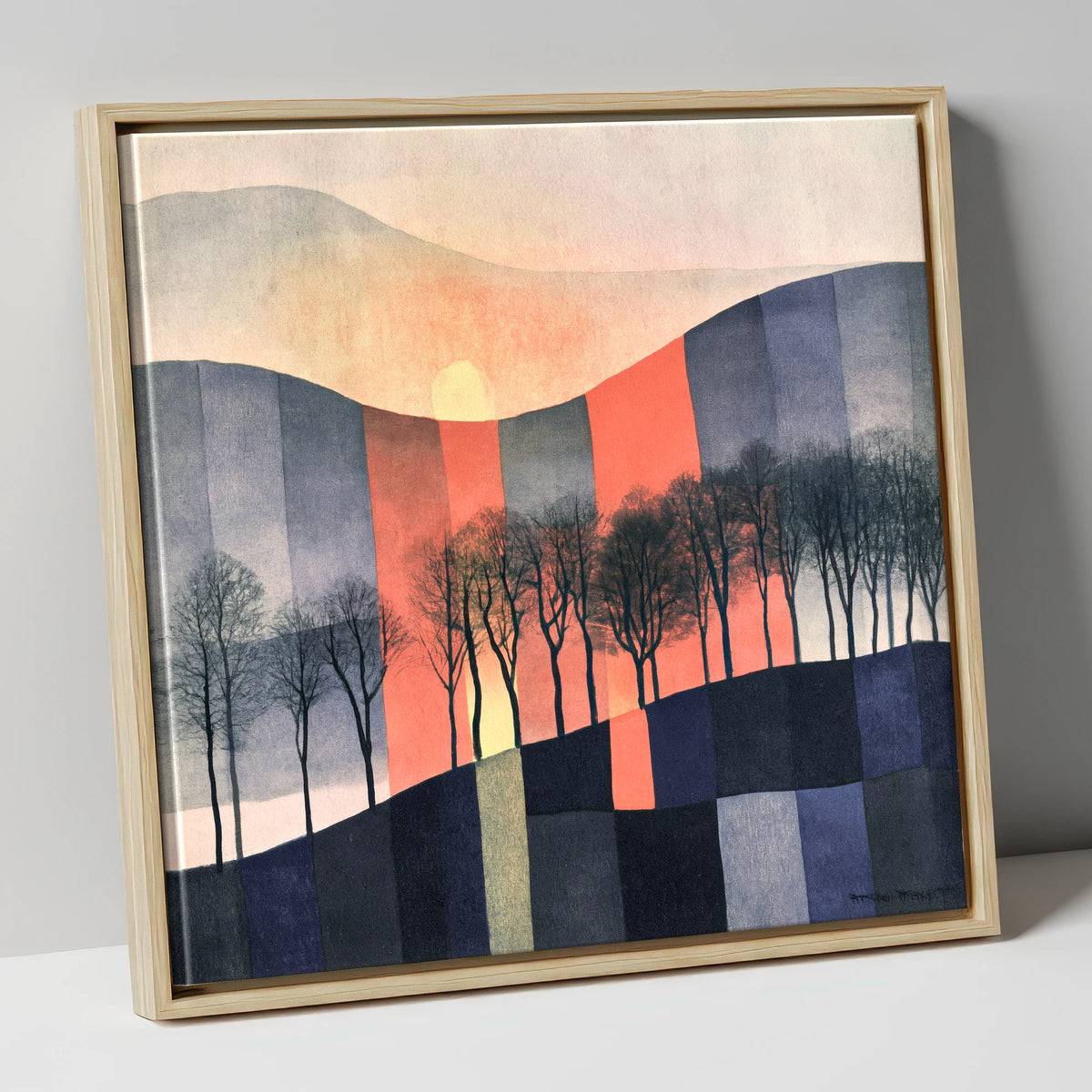 Abstract Sunset on Lakeland Fells lake district sky canvas wall art in natural frame