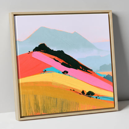 Vibrant Pink Mountain Ridge lake district fell canvas wall art in natural frame
