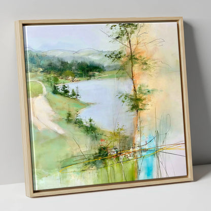 Tarn Hows in Spring Greens lake district lake canvas wall art in natural frame