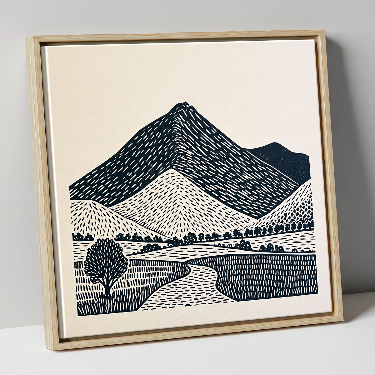 Blencathra in Graphic Lines lake district fell canvas wall art in natural frame