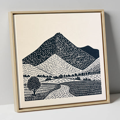Blencathra in Graphic Lines lake district fell canvas wall art in natural frame