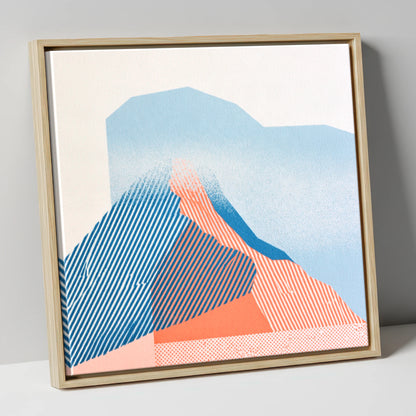 Coral and Blue Mountain Ridge lake district fell canvas wall art in natural frame