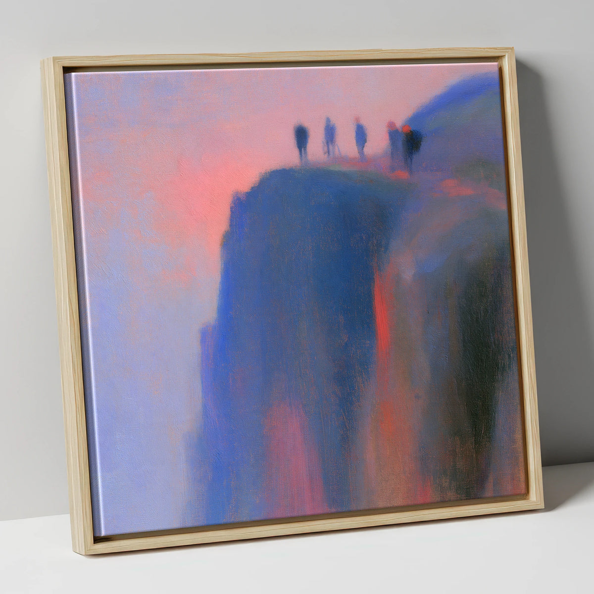 Climbers on a Twilight Crag lake district walking canvas wall art in natural frame