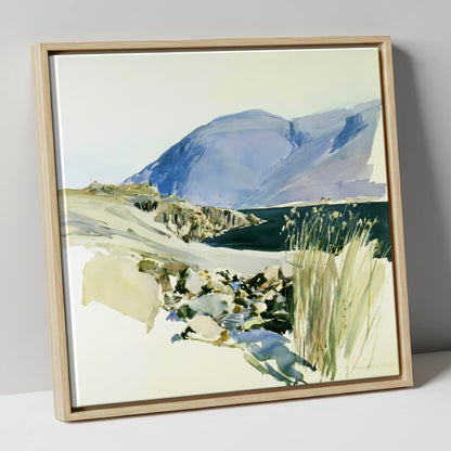 Styhead Tarn and Blue Fells lake district fell canvas wall art in natural frame
