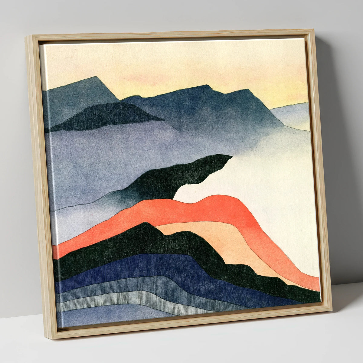 Terracotta Layered Summit View lake district fell canvas wall art in natural frame