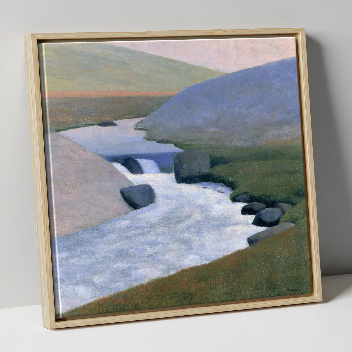 Rushing Beck in Pastel Fells lake district waterfall canvas wall art in natural frame