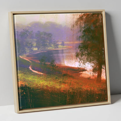 Tarn Hows in Violet Mist lake district lake canvas wall art in natural frame