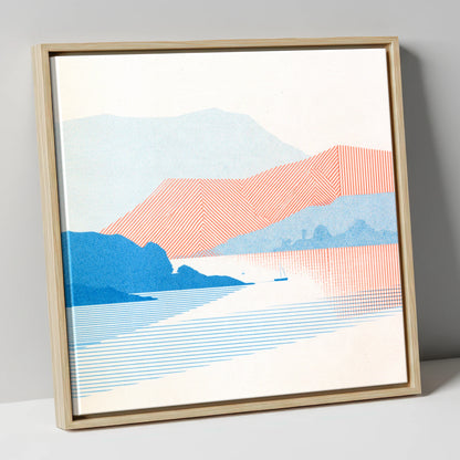 Geometric Coniston Water Fells lake district lake canvas wall art in natural frame