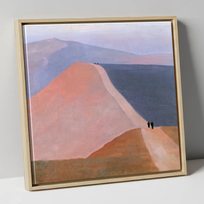 Walkers on a Pastel Mountain Ridge lake district walking canvas wall art in natural frame