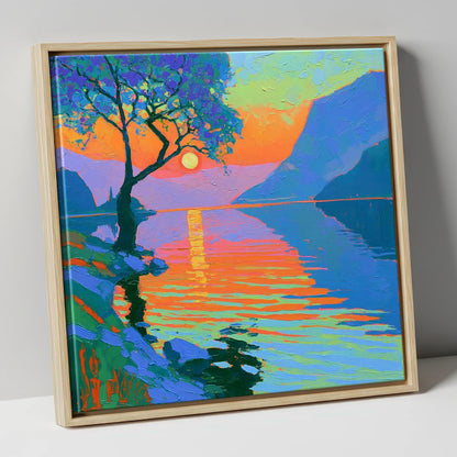 Radiant Sunset Over Lake Water lake district lake canvas wall art in natural frame