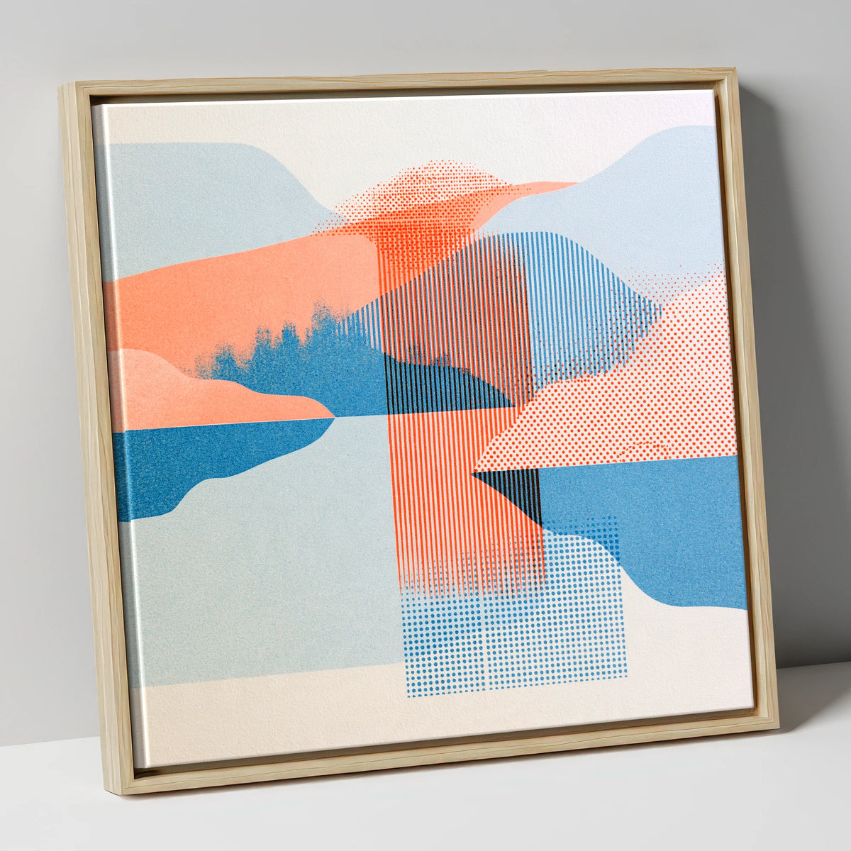 Geometric Lake and Fell Reflections lake district lake canvas wall art in natural frame